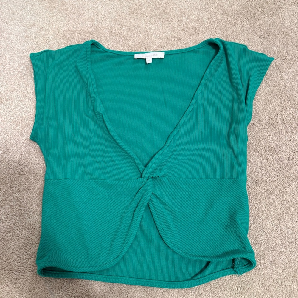 Green Twist-Front Women's Top